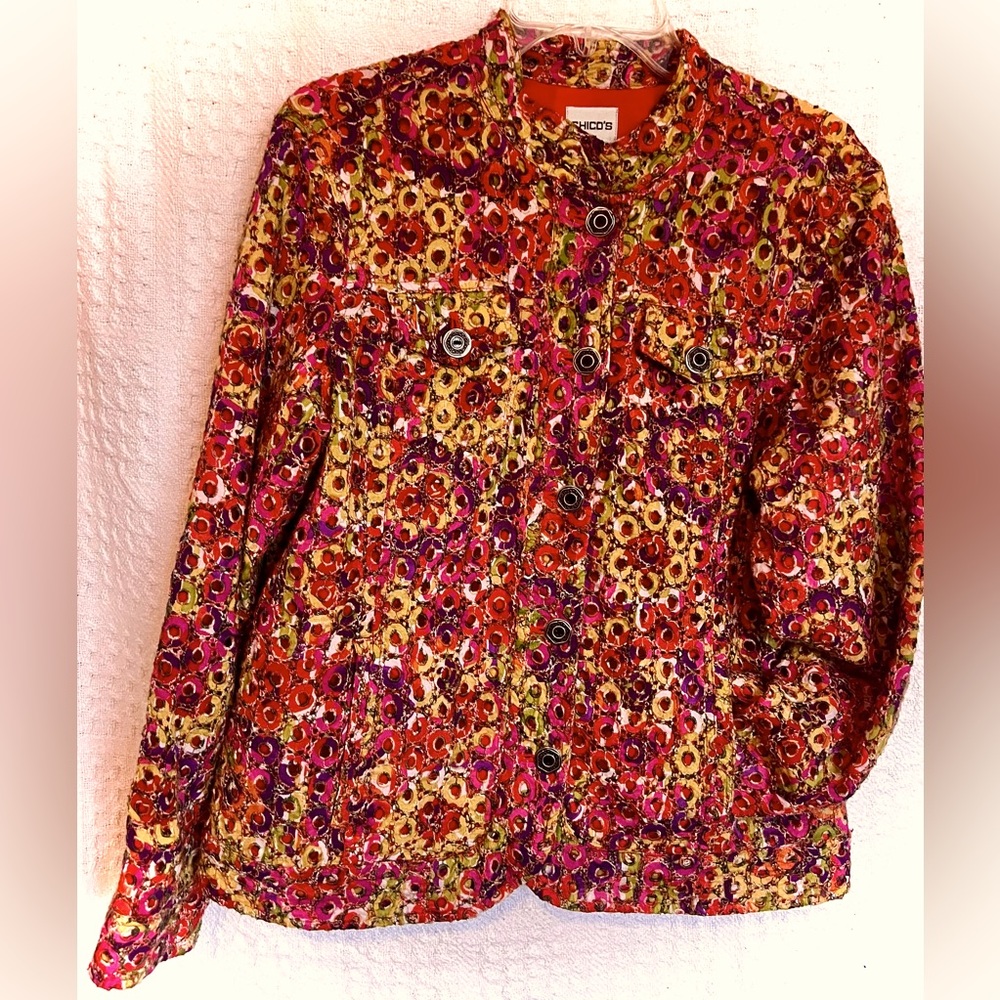 ☘️CHICO’S☘️Size 2, Multicolored Jacket - Picture 3 of 11